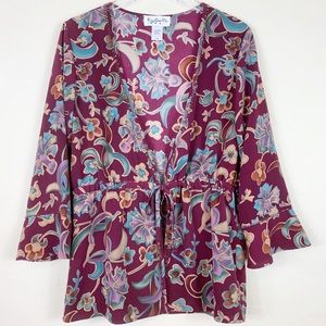 KEY LIME PIE Wine Floral Beads Linen Boho Kimono S